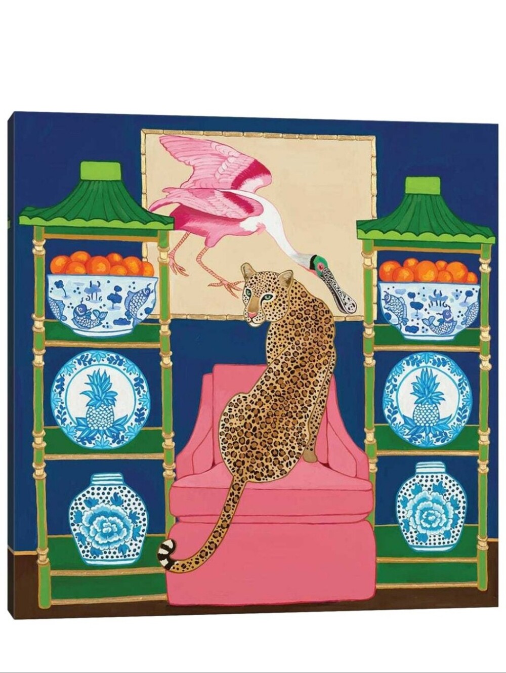 iCANVAS - GREEN ORCHID BOUTIQUE Chinoiserie Leopard In The Living Room